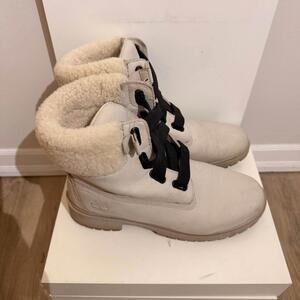 Timberland White Leather Sherling Winter Boots Women's‎ 8